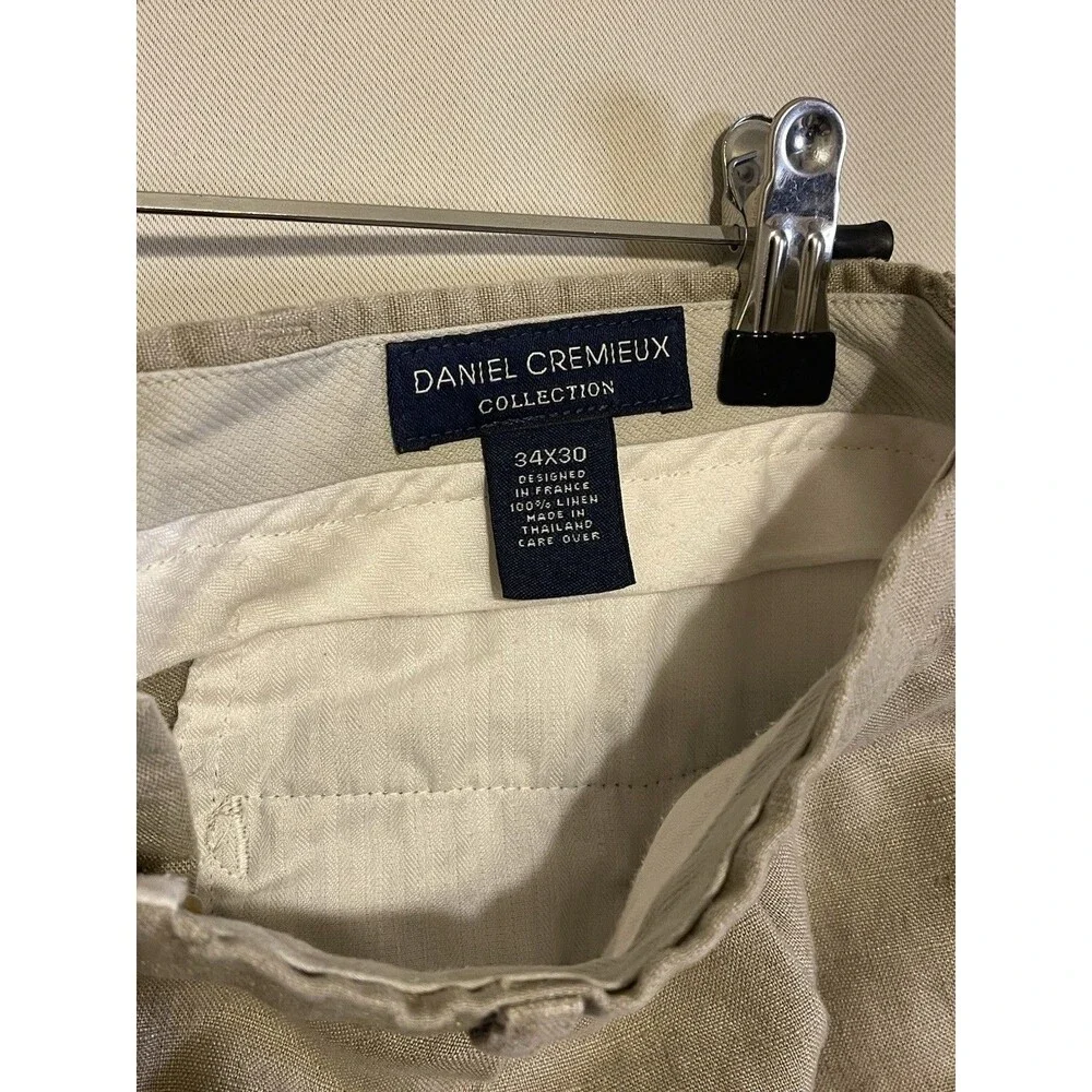 100% Linen Daniel Cremieux Men’s Beige Linen Dress Pants Pleated Straight Leg 34